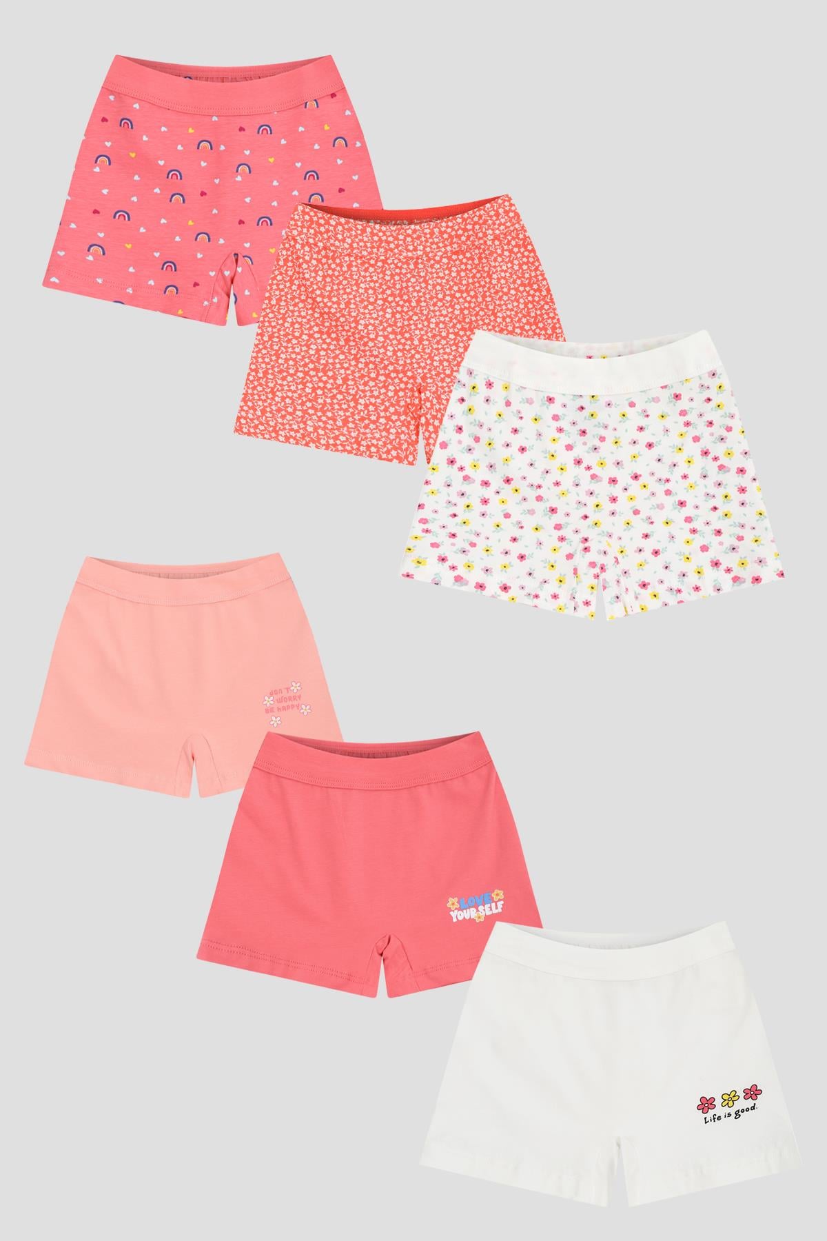 6'lı Kız Çocuk Pamuklu Spring & Flower Karışık Boxer Şort