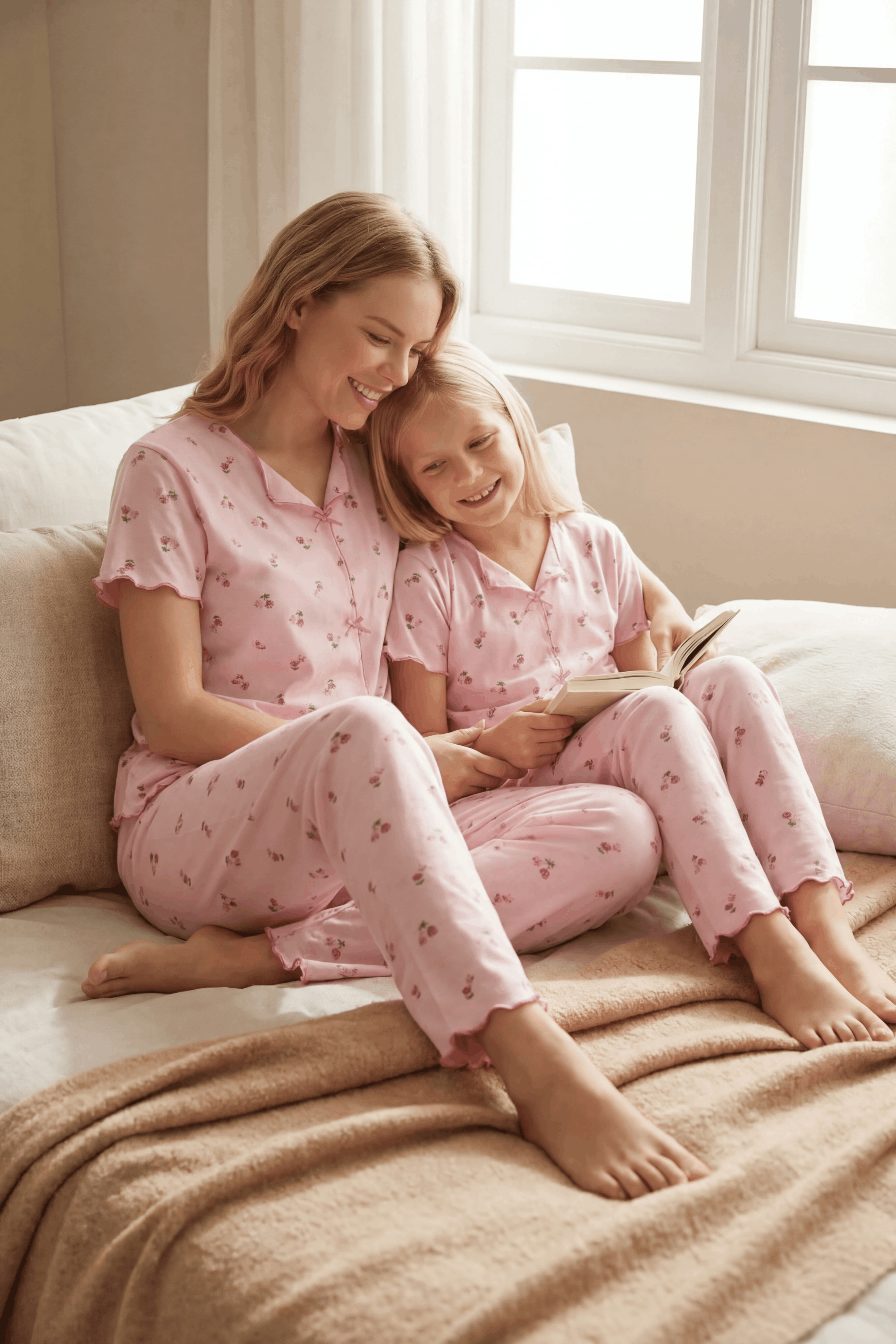 Anne & Kız Pamuklu Önden Dikişli Kısa Kollu Pijama Takımı