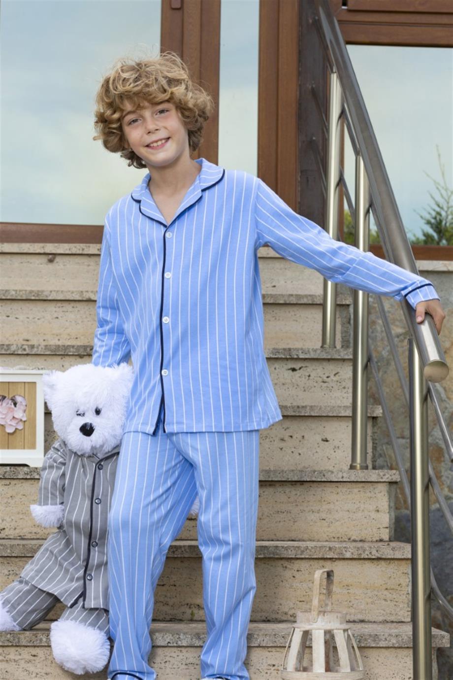 Çizgili Düğmeli Erkek Çocuk Pijama