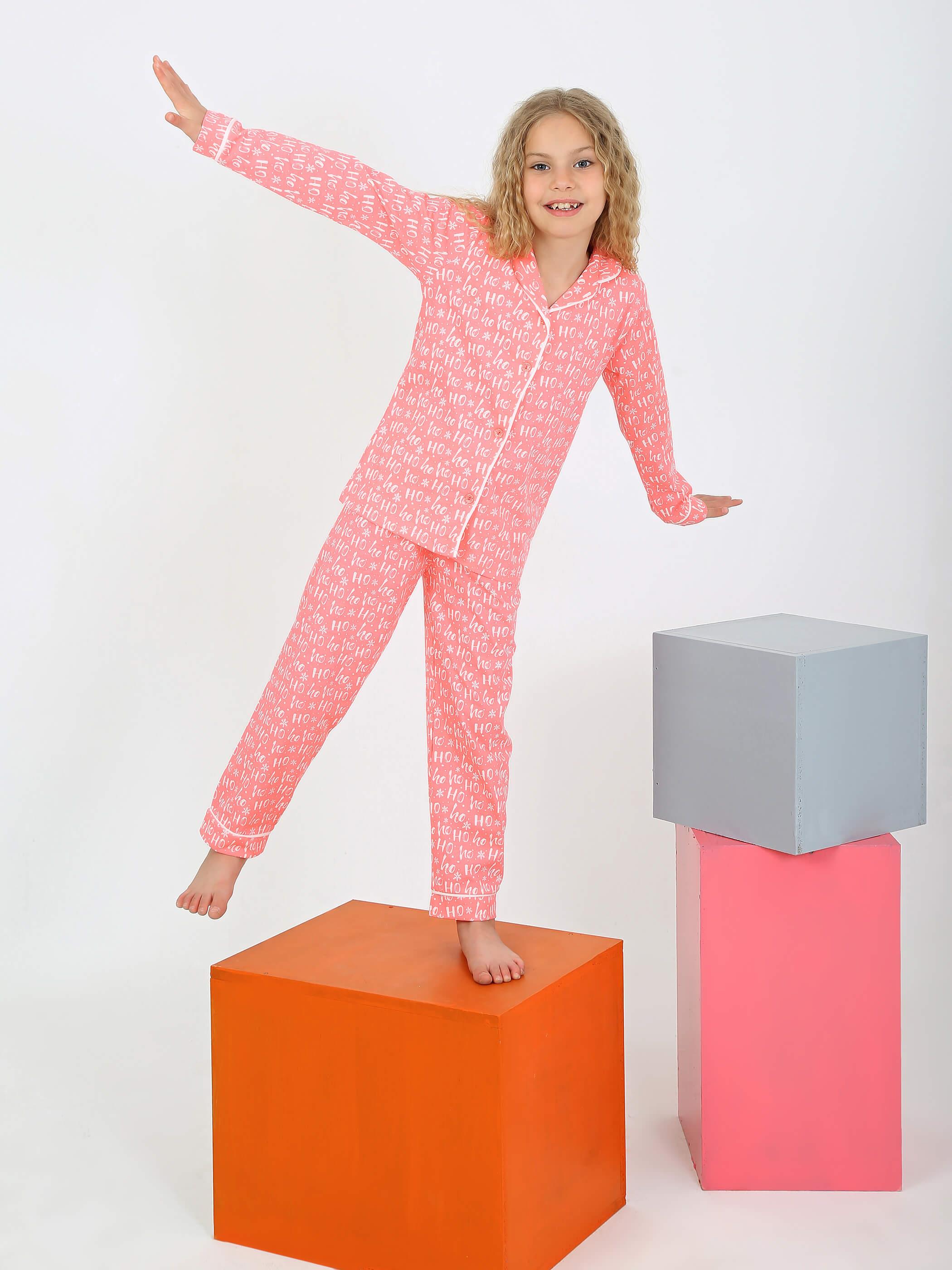Düğmeli Kız Uzun Kollu 'Hoho' Model Pijama Takımı
