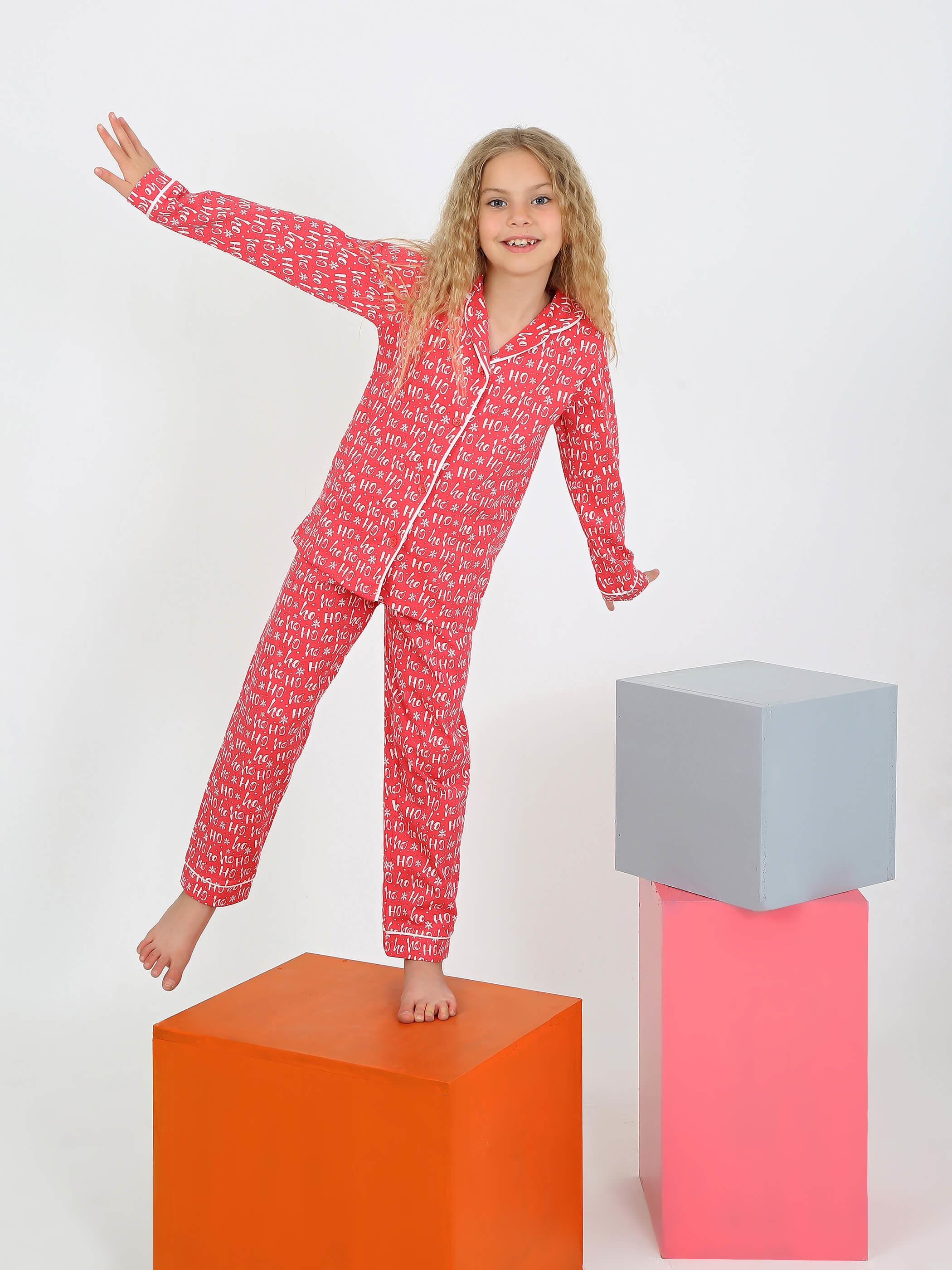 Düğmeli Kız Uzun Kollu 'Hoho' Model Pijama Takımı