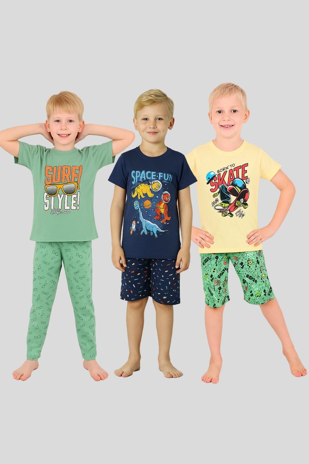 Erkek Çocuk 3'lü %100 Pamuklu 13-14-15 Yaş Pijama Takımı Model:101