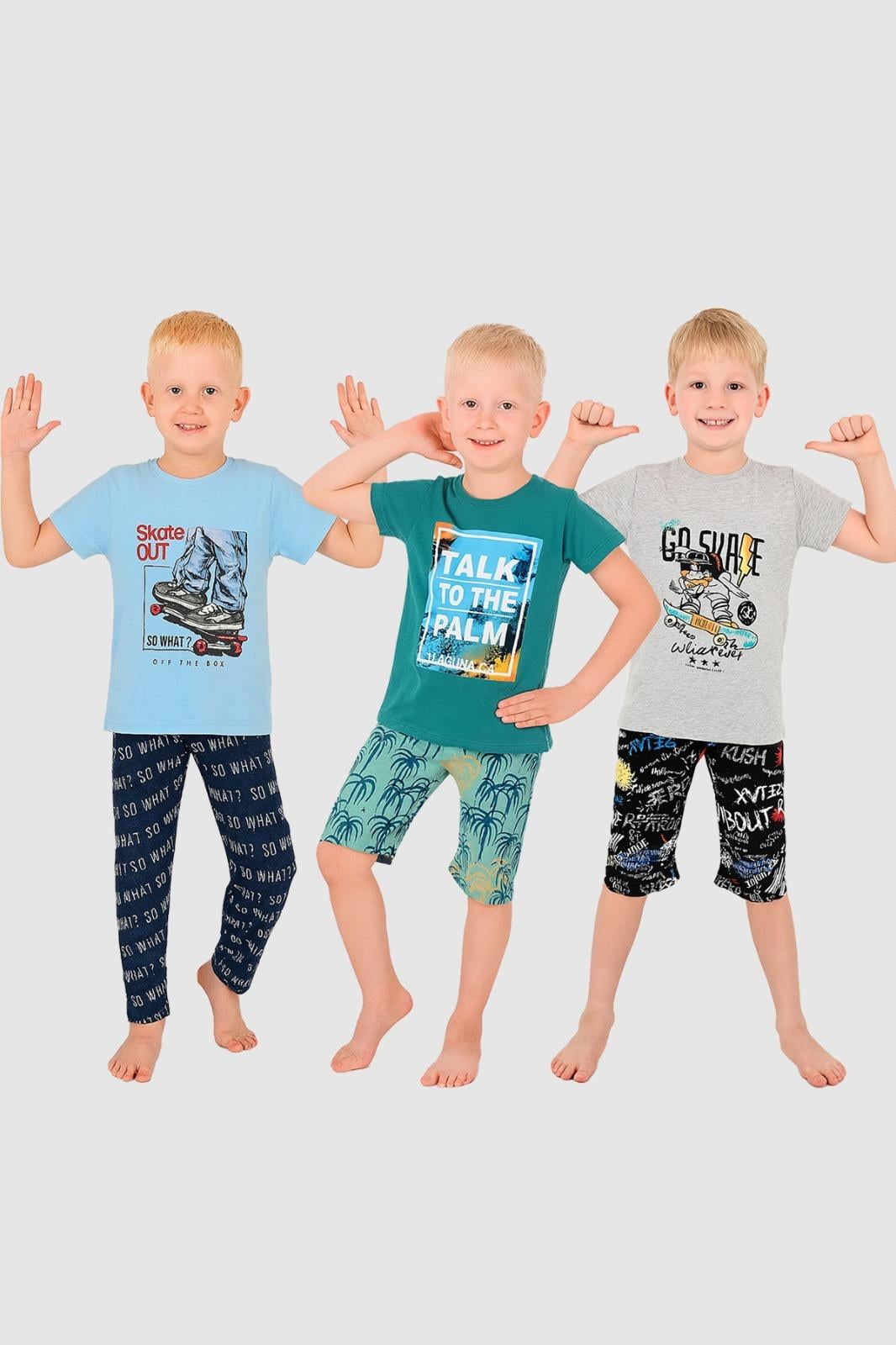 Erkek Çocuk 3'lü %100 Pamuklu 13-14-15 Yaş Pijama Takımı Model:103