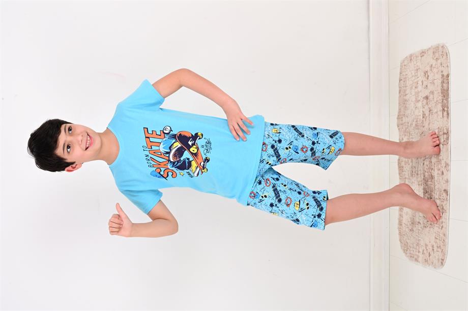 erkek çocuk kapri  pijama takımı born to skate turkuaz