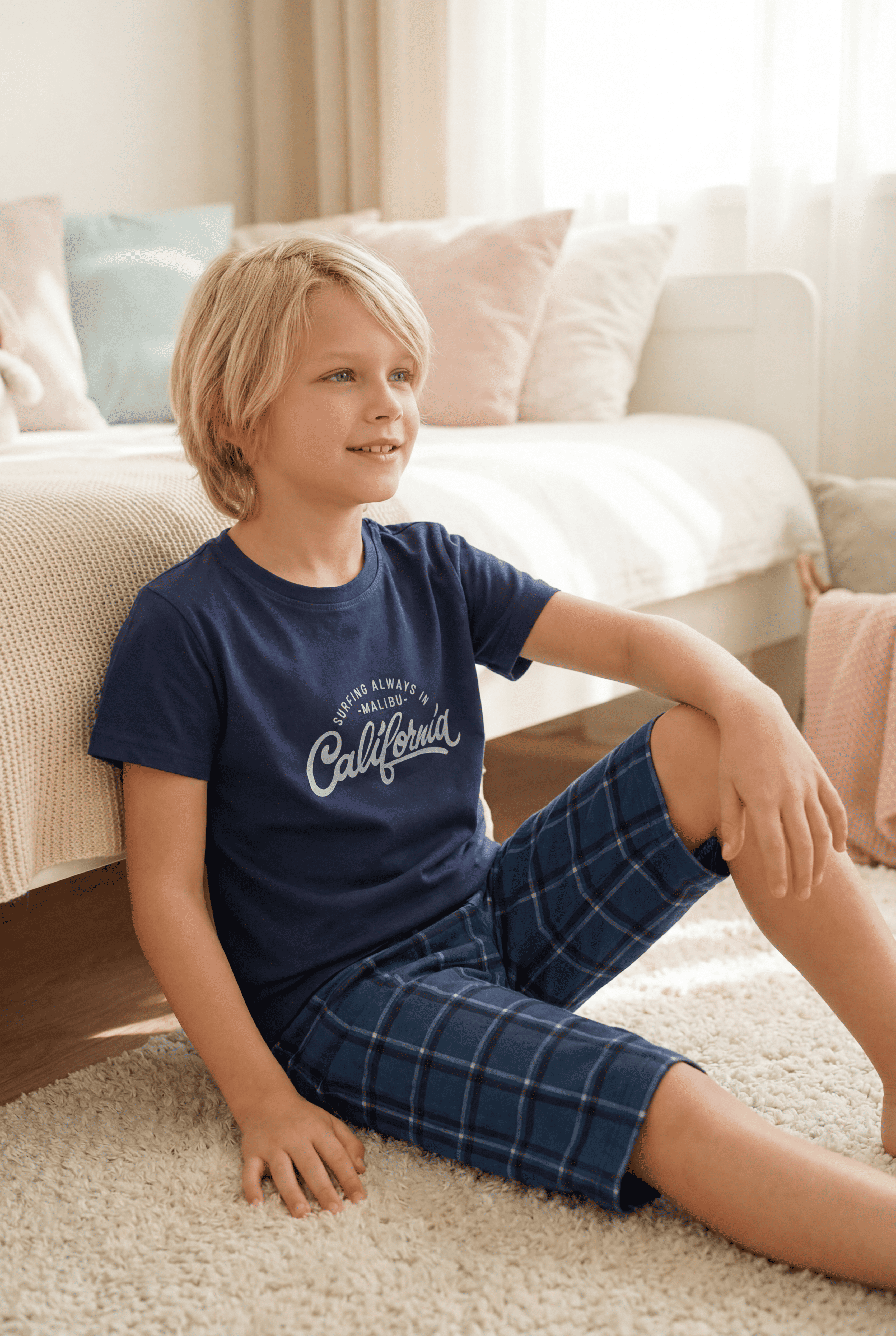 Erkek Çocuk Kısa Kollu %100 Pamuk Kapri Pijama Takımı Malibu