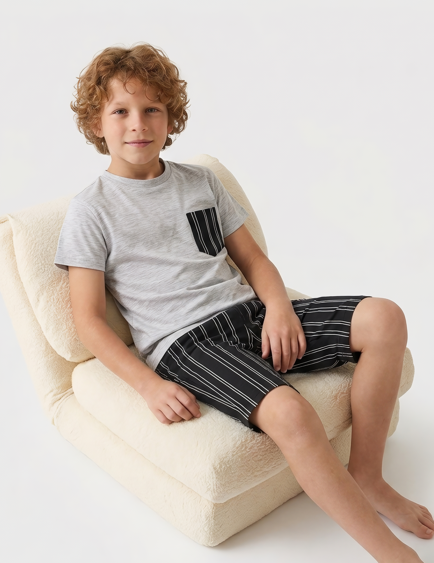 Erkek Çocuk Kısa Kollu %100 Pamuklu Uzun Pijama Takımı Line
