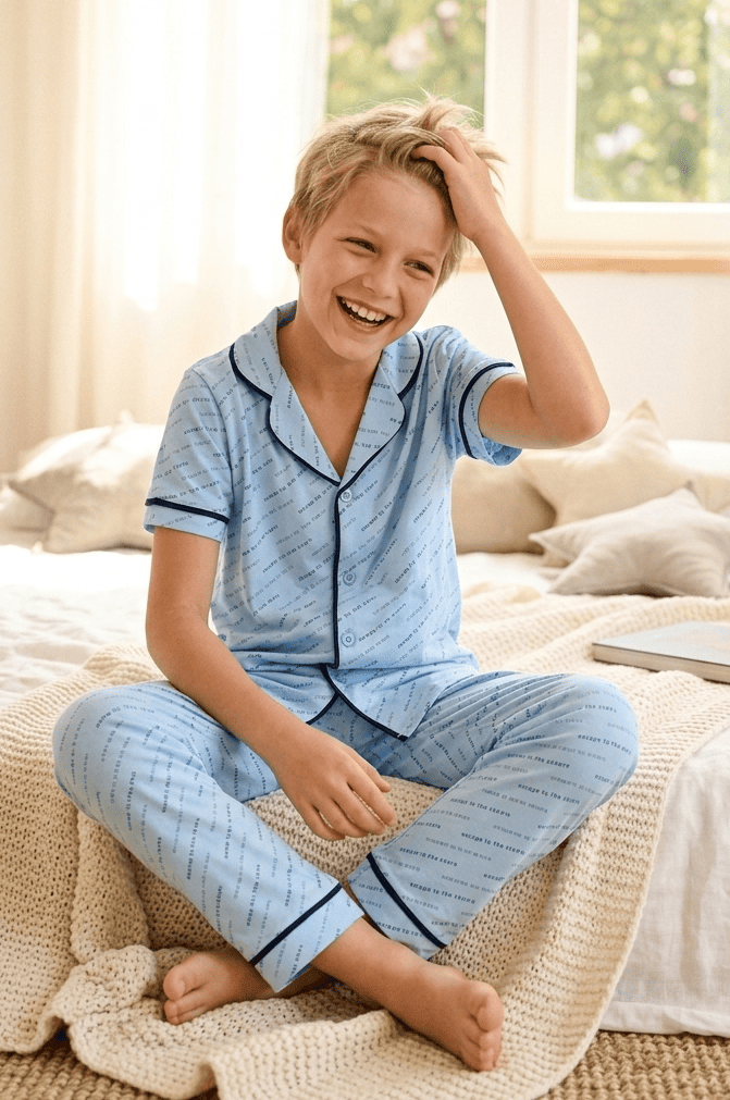 Erkek Çocuk Kısa Kollu Düğmeli %100 Pamuklu Pijama Takımı Escape