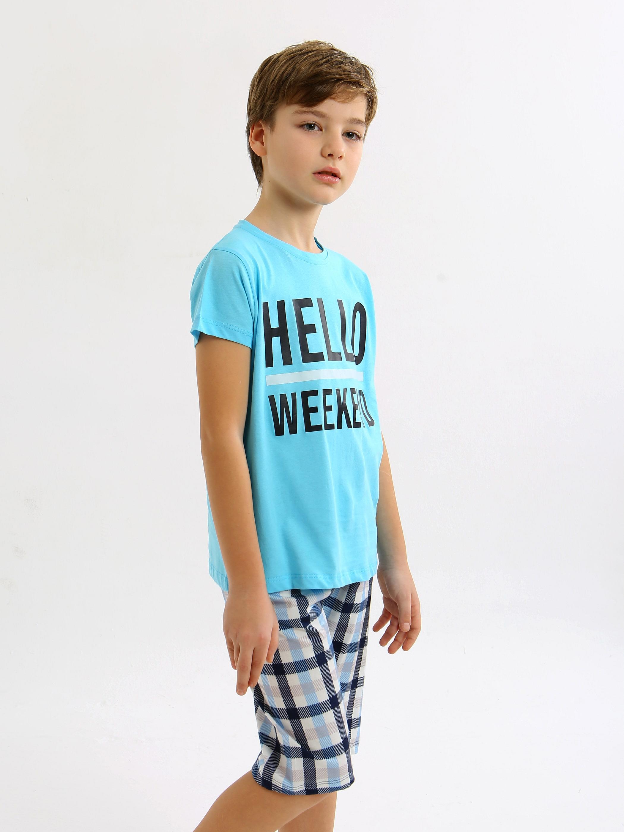 Erkek Çocuk Kısa Kollu Kapri %100 Pamuklu Pijama Takımı Hello Weekend