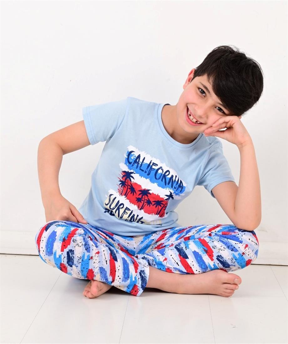 erkek çocuk kısa kollu pijama takımı california mavi