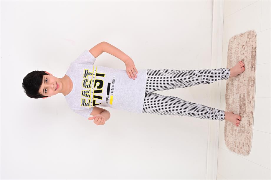 erkek çocuk kısa kollu pijama takımı fast model gri
