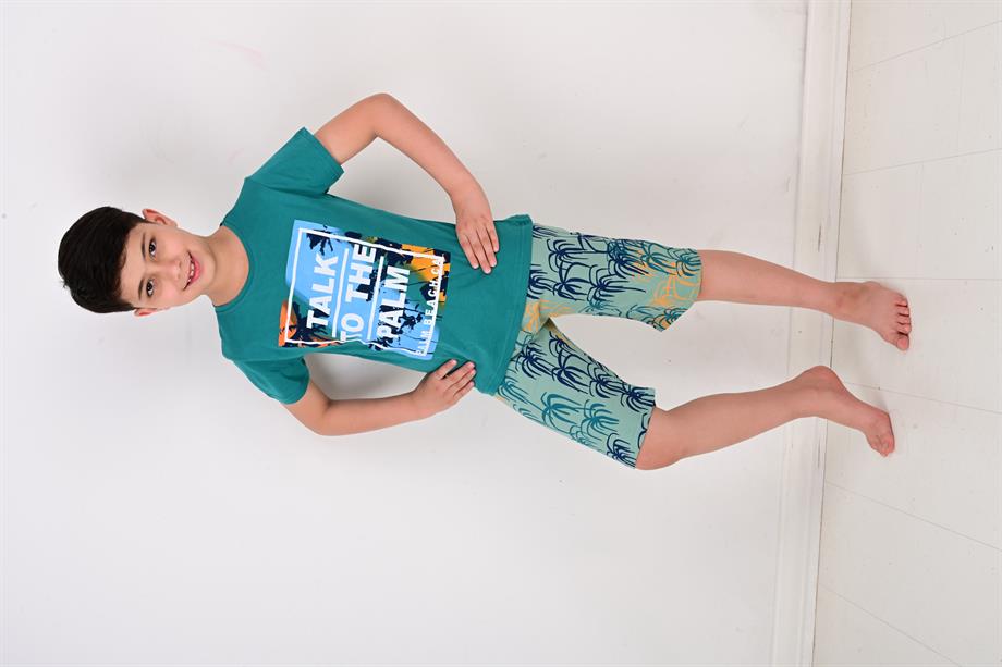 erkek çocuk kısa kollu pijama takımı palm beache yeşil