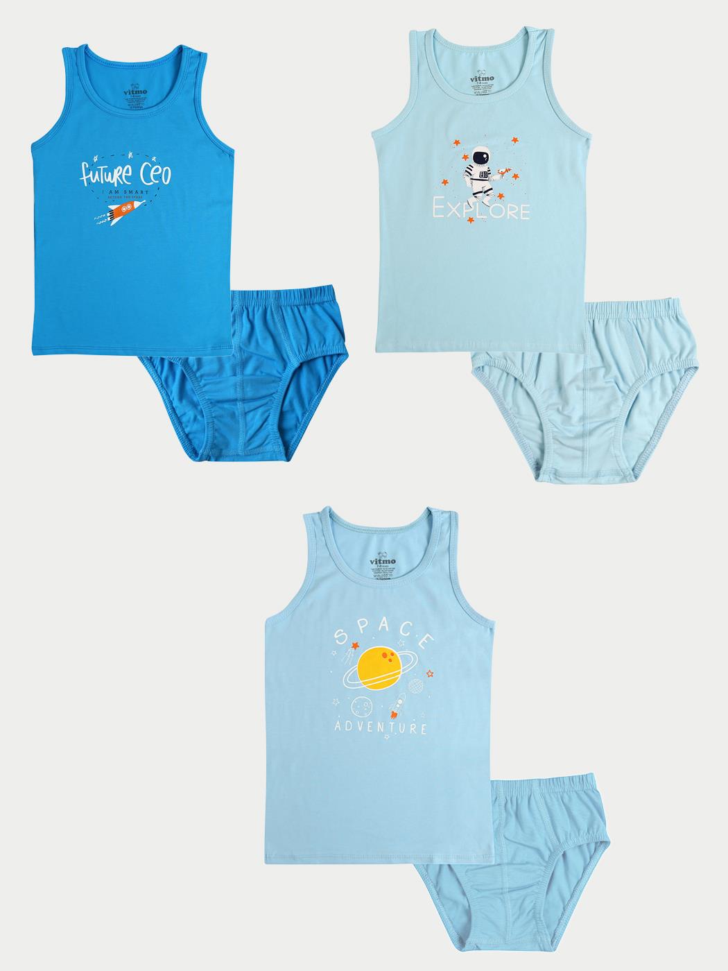 Erkek Çocuk Pamuklu 3'lü Atlet 3'lü Slip Karışık Renk Astro 6 Parça Set
