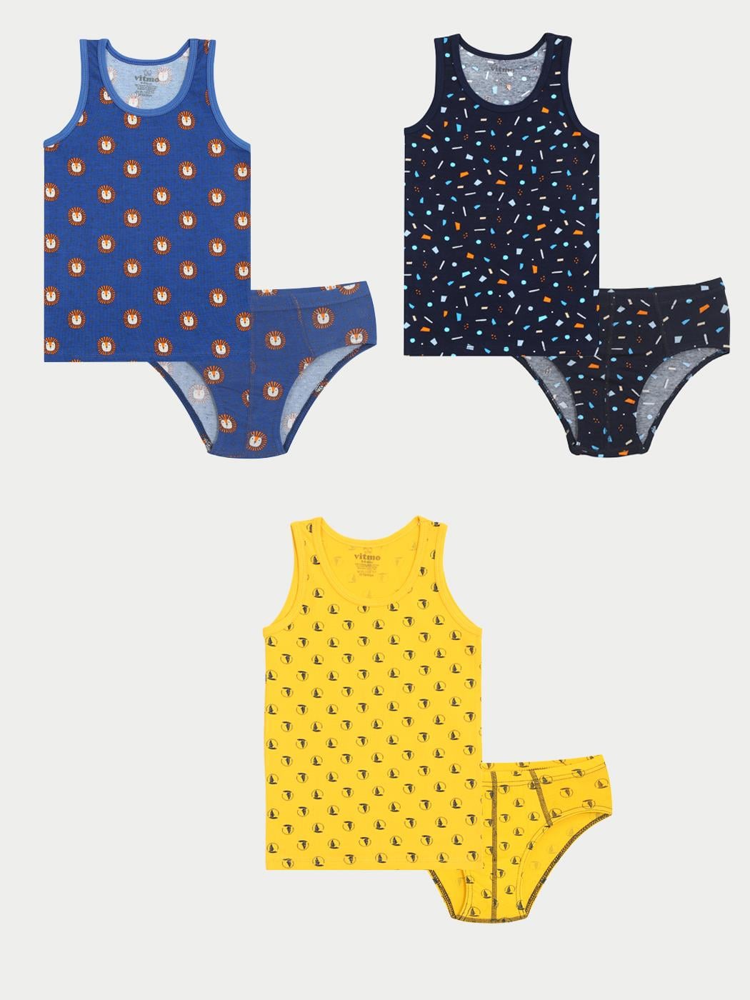 Erkek Çocuk Pamuklu 3'lü Atlet 3'lü Slip Karışık Renk Mix 6 Parça Set