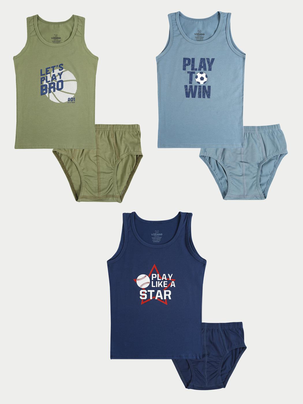 Erkek Çocuk Pamuklu 3'lü Atlet 3'lü Slip Karışık Renk Sport 6 Parça Set