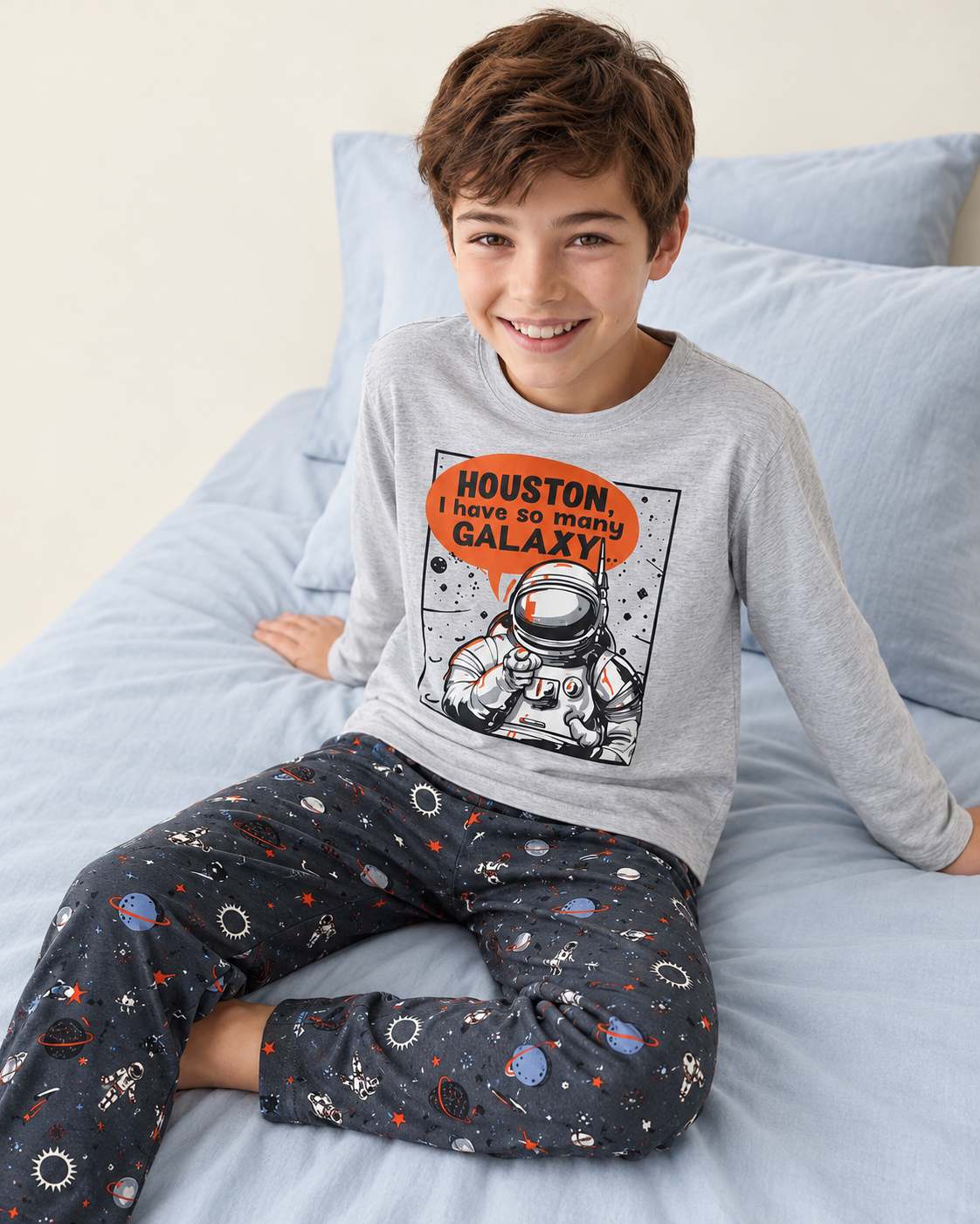 Erkek Çocuk Uzun Kollu %100 Pamuklu Houston Pijama Takımı