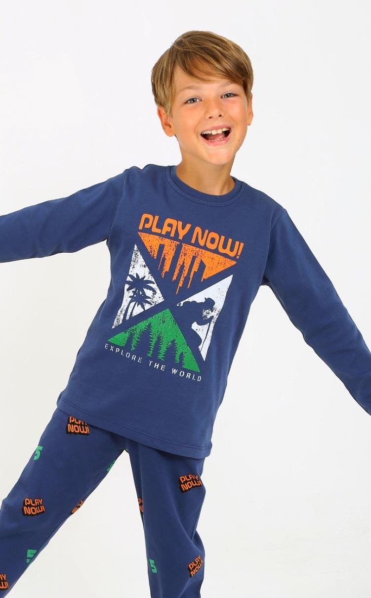 Erkek Çocuk Uzun Kollu %100 Pamuklu Pijama Takımı Play Now İndigo