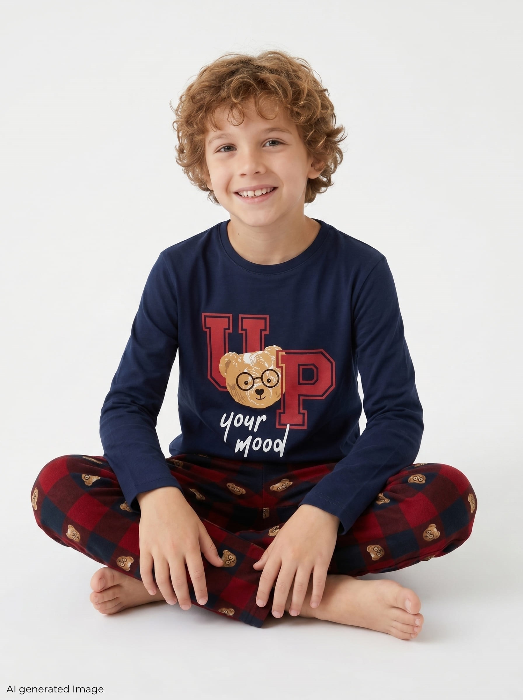 Erkek Çocuk Uzun Kollu %100 Pamuklu Pijama Takımı Bear Mood