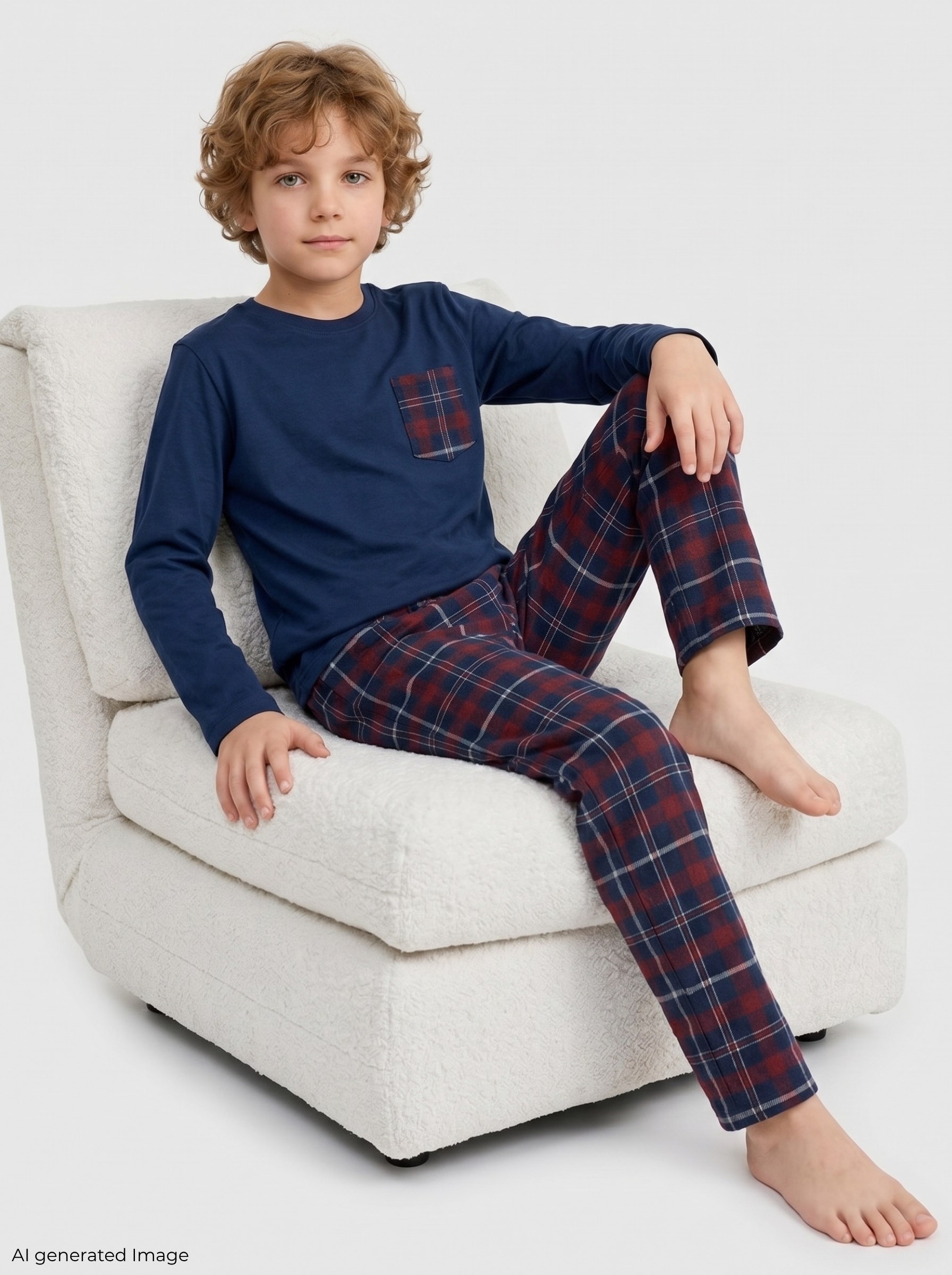 Erkek Çocuk Uzun Kollu Cepli %100 Pamuklu Pijama Takımı Comfort