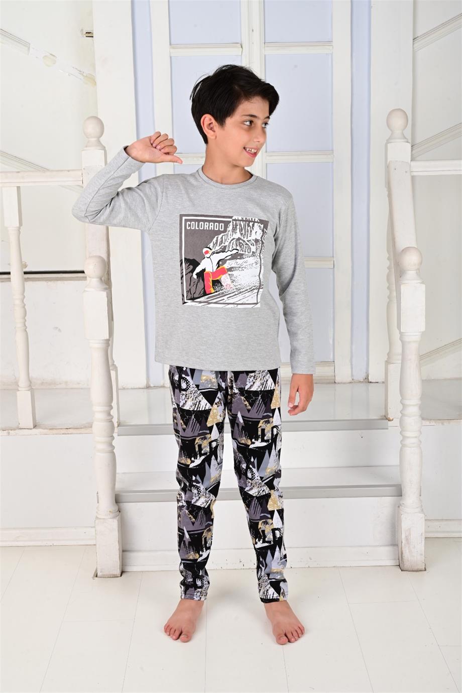 Erkek Çocuk Uzun Kollu Pijama Takımı Colarado Gri