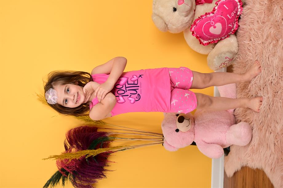 kız çocuk askılı pijama takımı too cute koyu pembe