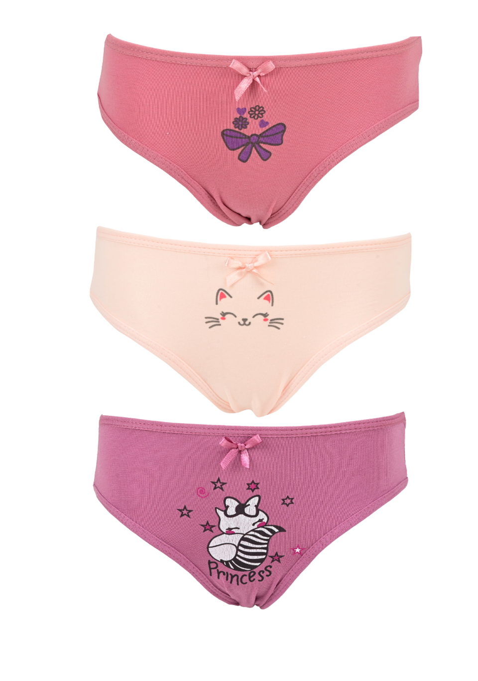 Kız Çocuk Düz Slip 3'Lü Set Sevimli Kedi