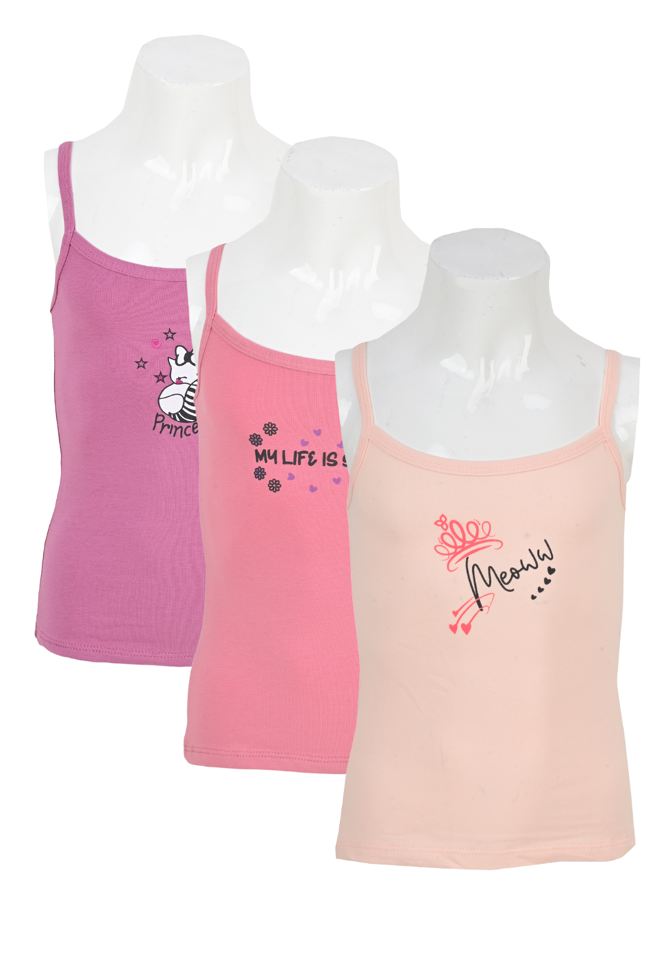 Kız Çocuk İp Askılı Atlet 3'Lü Set Meow Model