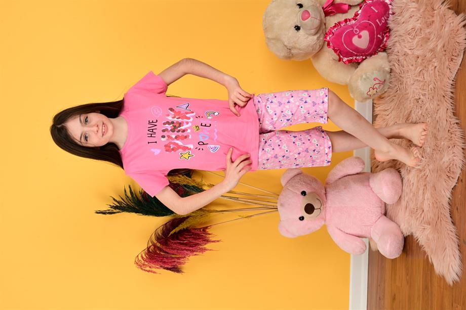 kız çocuk kapri pijama takımı pink fuşya