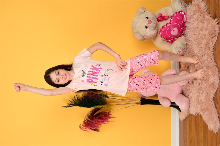 kız çocuk kapri pijama takımı pınk somon