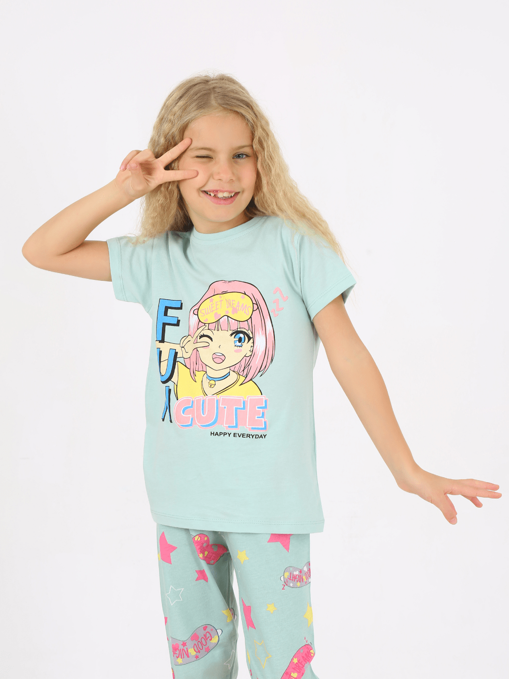 Kız Çocuk Kısa Kollu %100 Pamuklu Flower Up Pijama Takımı