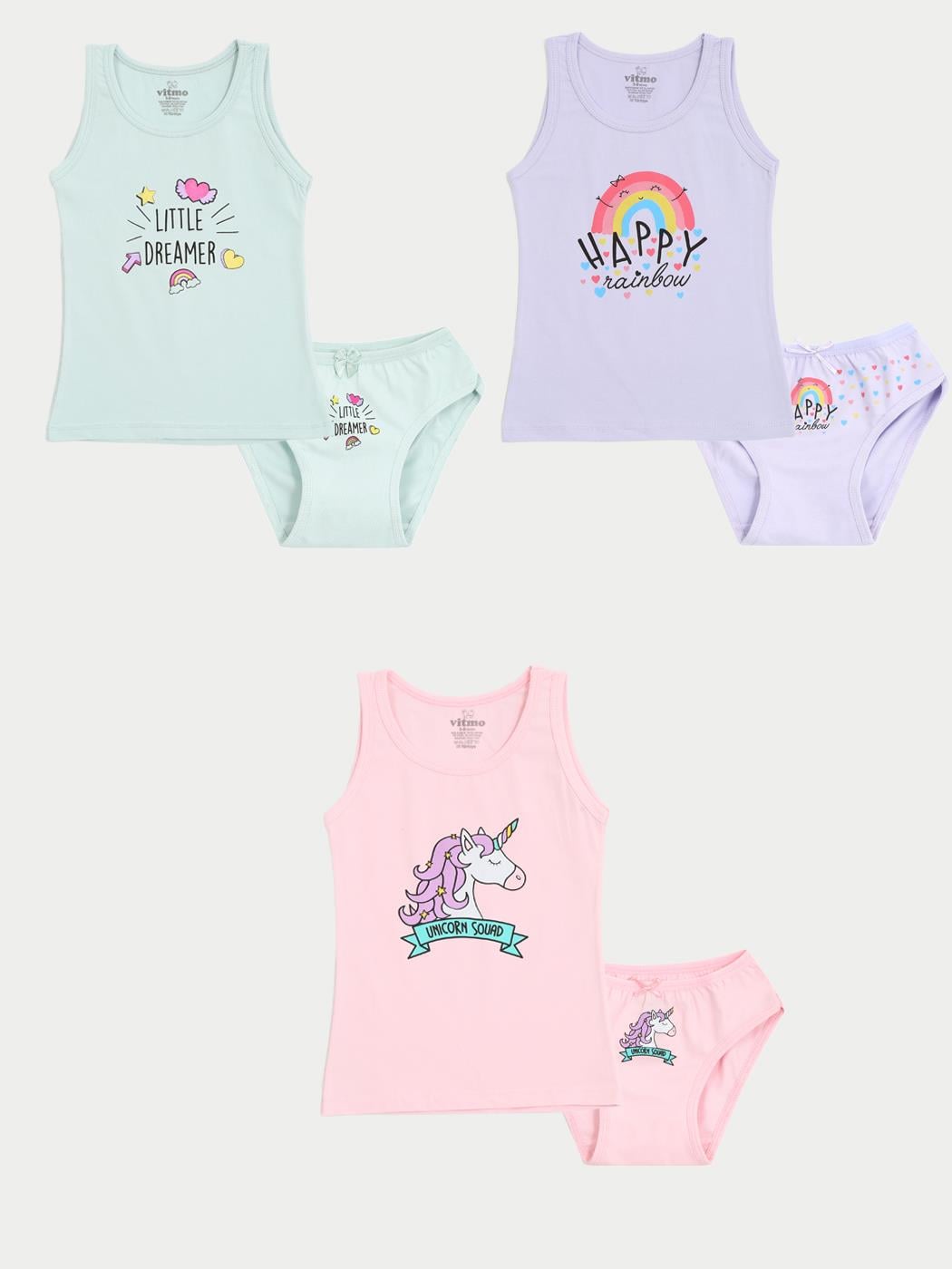 Kız Çocuk Pamuklu 3'lü Atlet 3'lü Slip Karışık Renk Raınbow 6 Parça Set