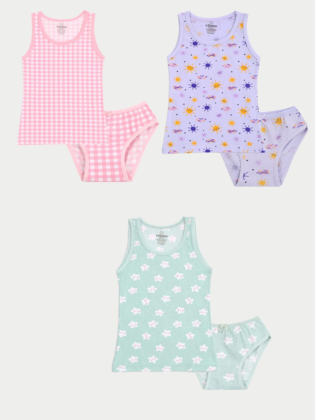 Kız Çocuk Pamuklu 3'lü Atlet 3'lü Slip Karışık Renk Sun 6 Parça Set