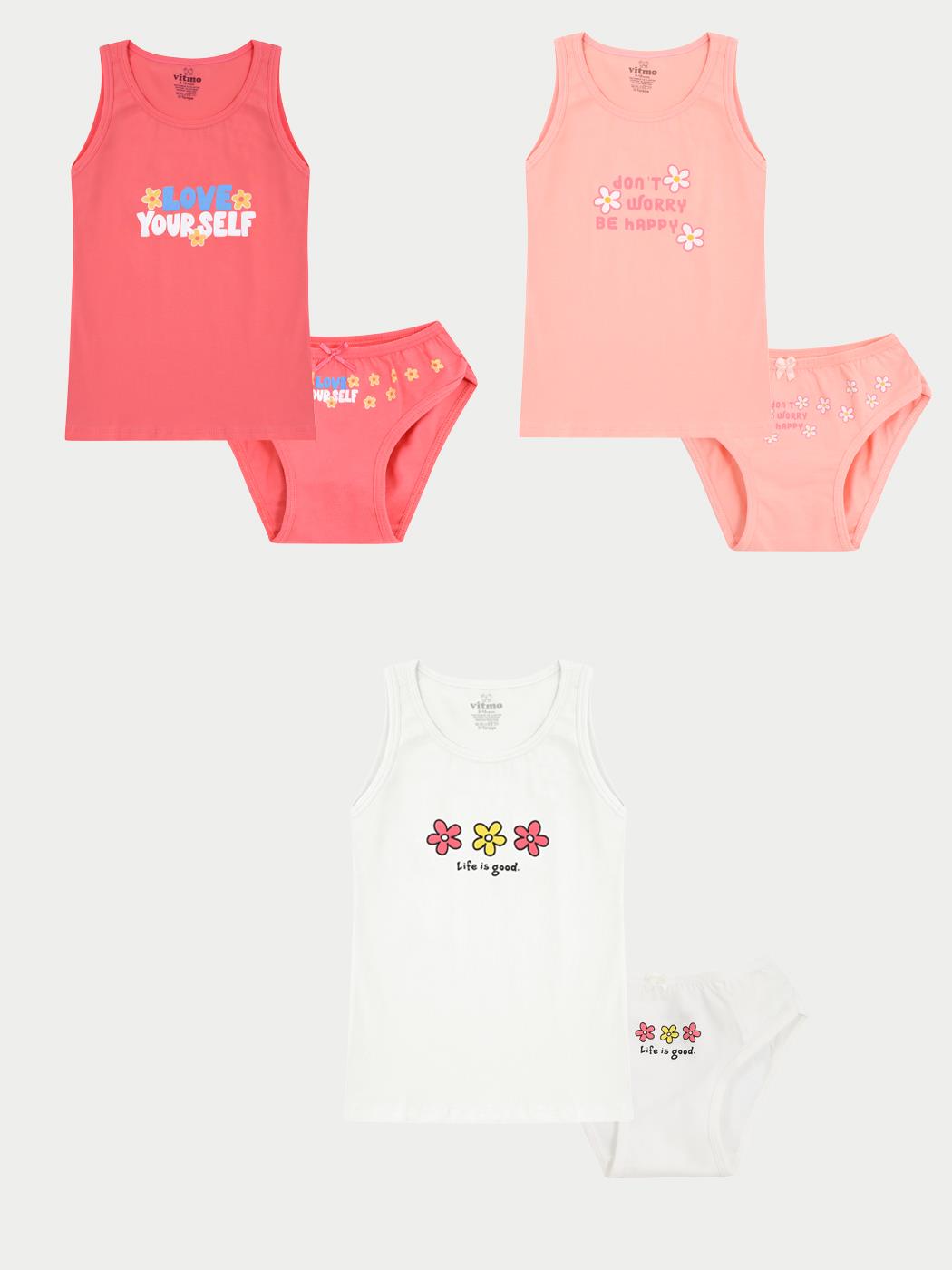 Kız Çocuk Pamuklu 3'lü Atlet 3'lü Slip Karışık Renk Sprıng 6 Parça Set