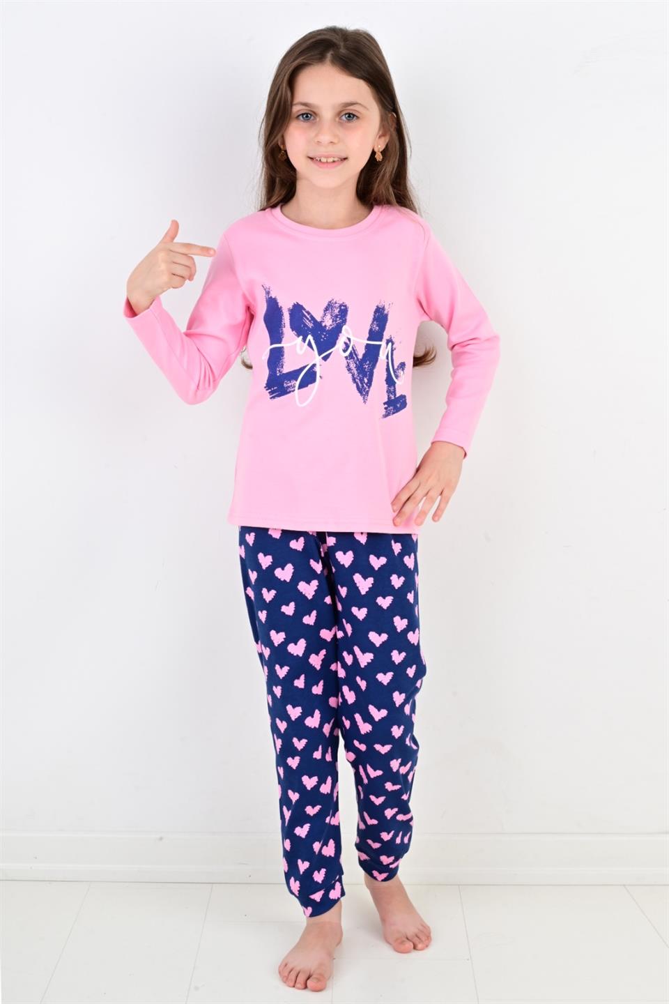 Kız Çocuk Pijama Takımı Uzun Kollu Love You Model