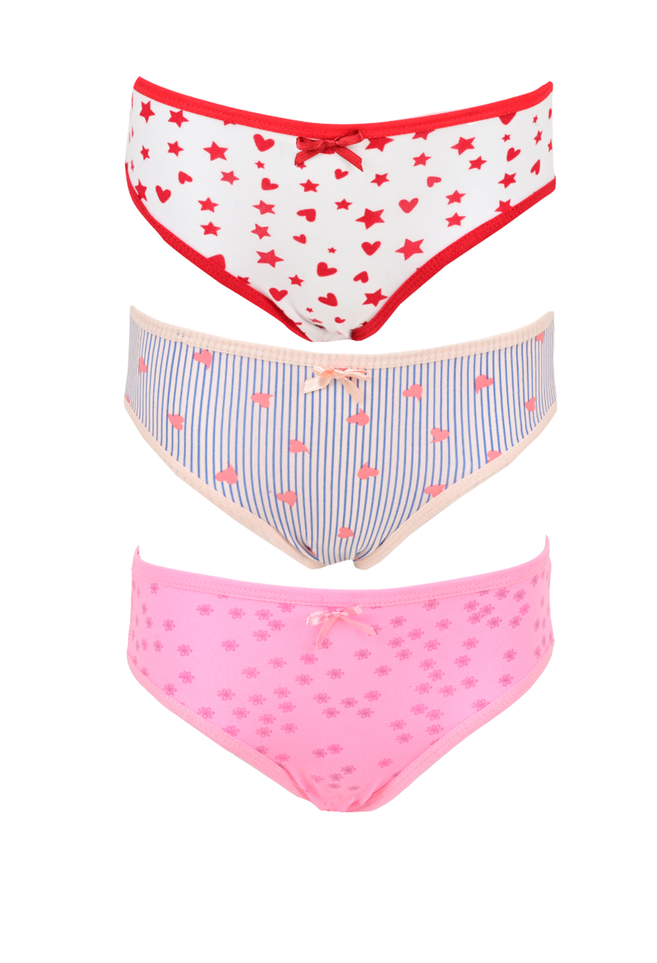 Kız Çocuk Slip Kalp-Yıldız-Çiçek Desenli 3'Lü Set