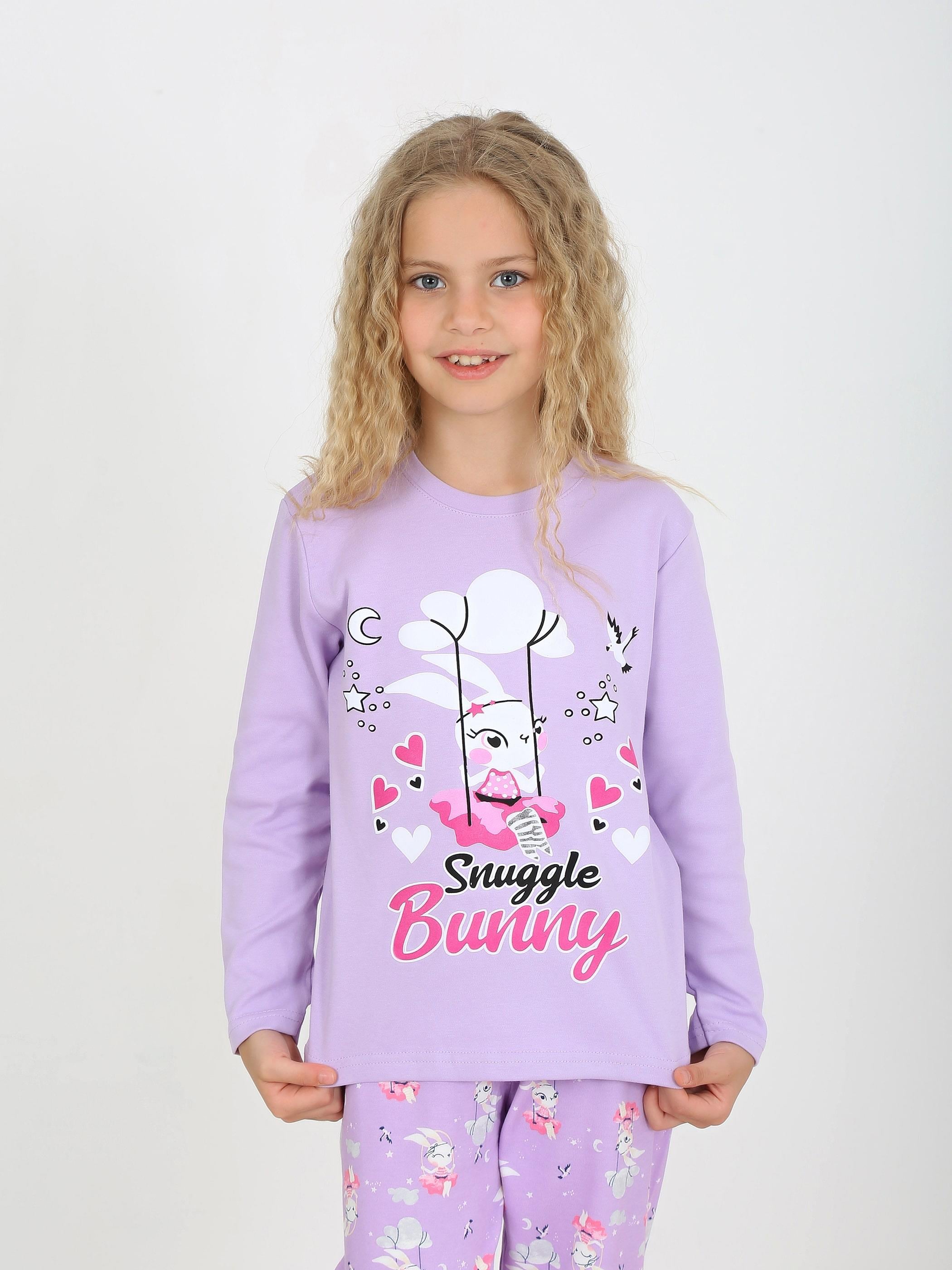 Kız Çocuk Uzun Kollu %100 Pamuklu Pijama Takımı Snuggle Bunny