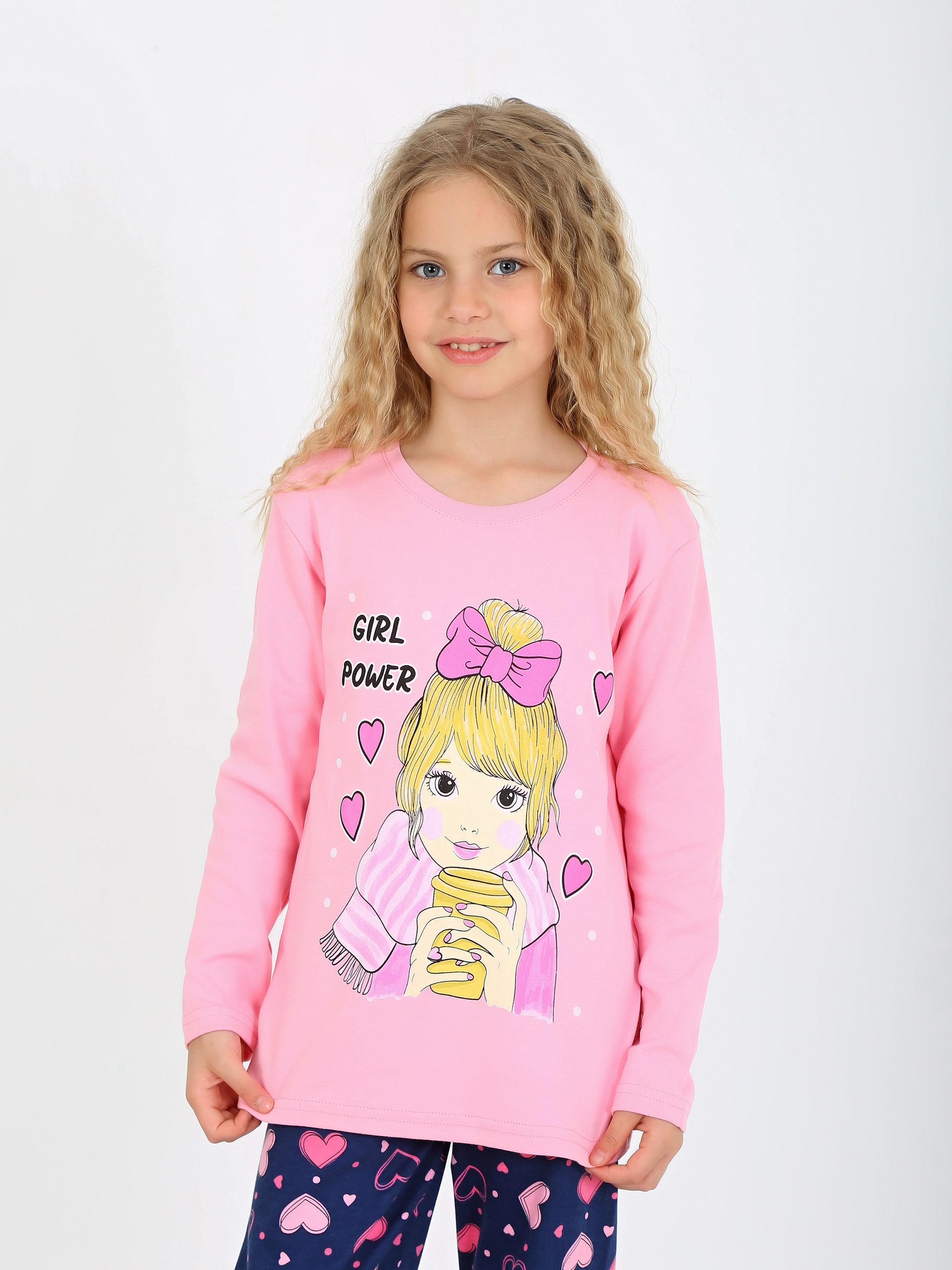 Kız Çocuk Uzun Kollu %100 Pamuklu Pijama Takımı Girl Power