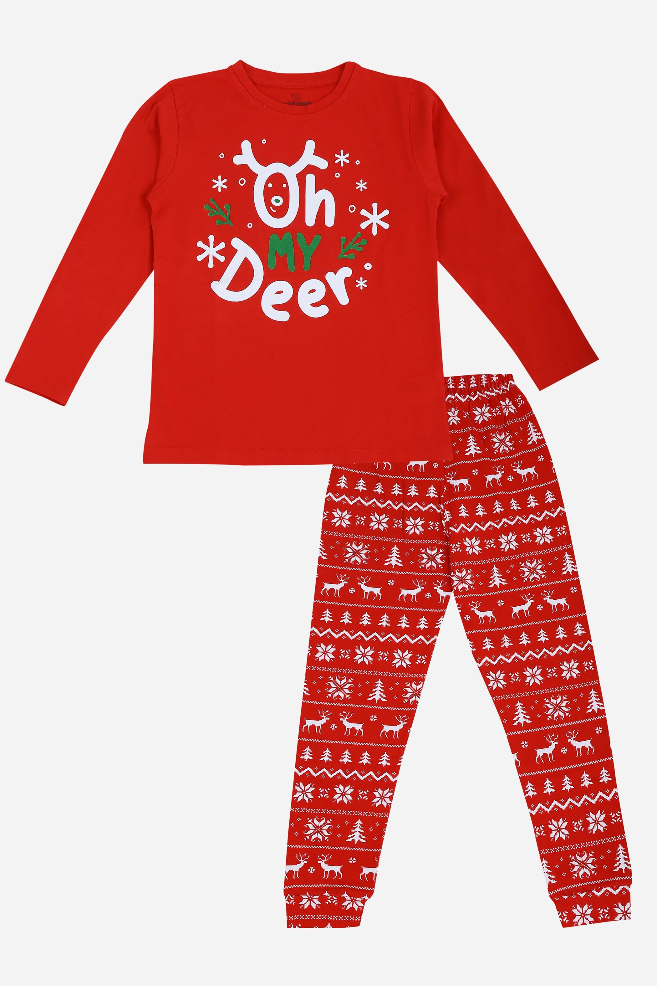 Kız / Erkek Bebek Uzun Kollu Yılbaşı Temalı Pamuklu Pijama Takımı