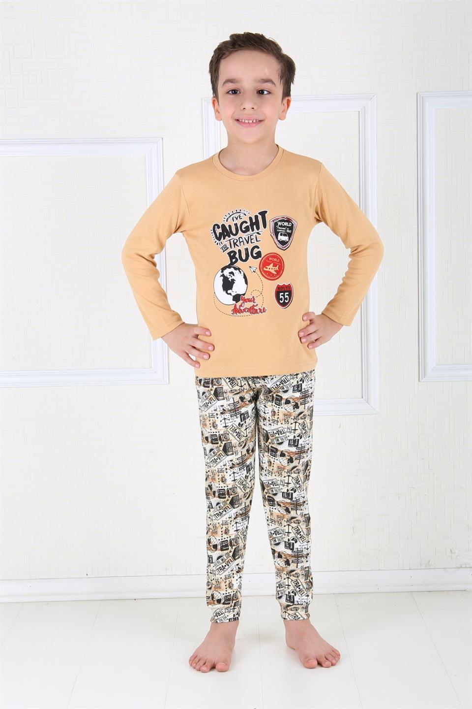 Uzun Kollu Erkek Çocuk Travel Model Pijama Takımı