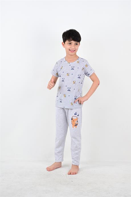 erkek çocuk kapri pijama takımı nota gri