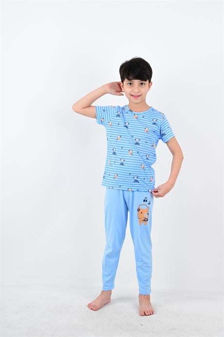 erkek çocuk kapri pijama takımı nota mavi