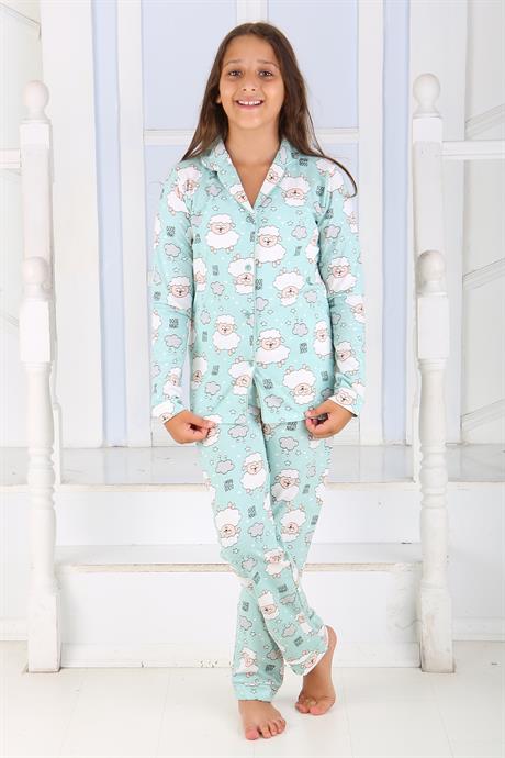 vitmo Kız Düğmeli Pijama Takımı Kuzulu 'good Night' Model Uzun Kollu