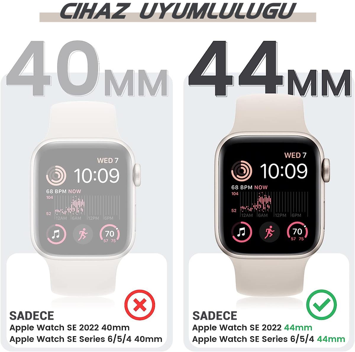 Apple Watch Seri SE-6-5-4 44mm Uyumlu Ekran ve Taşlı Kasa Koruyucu | Quse