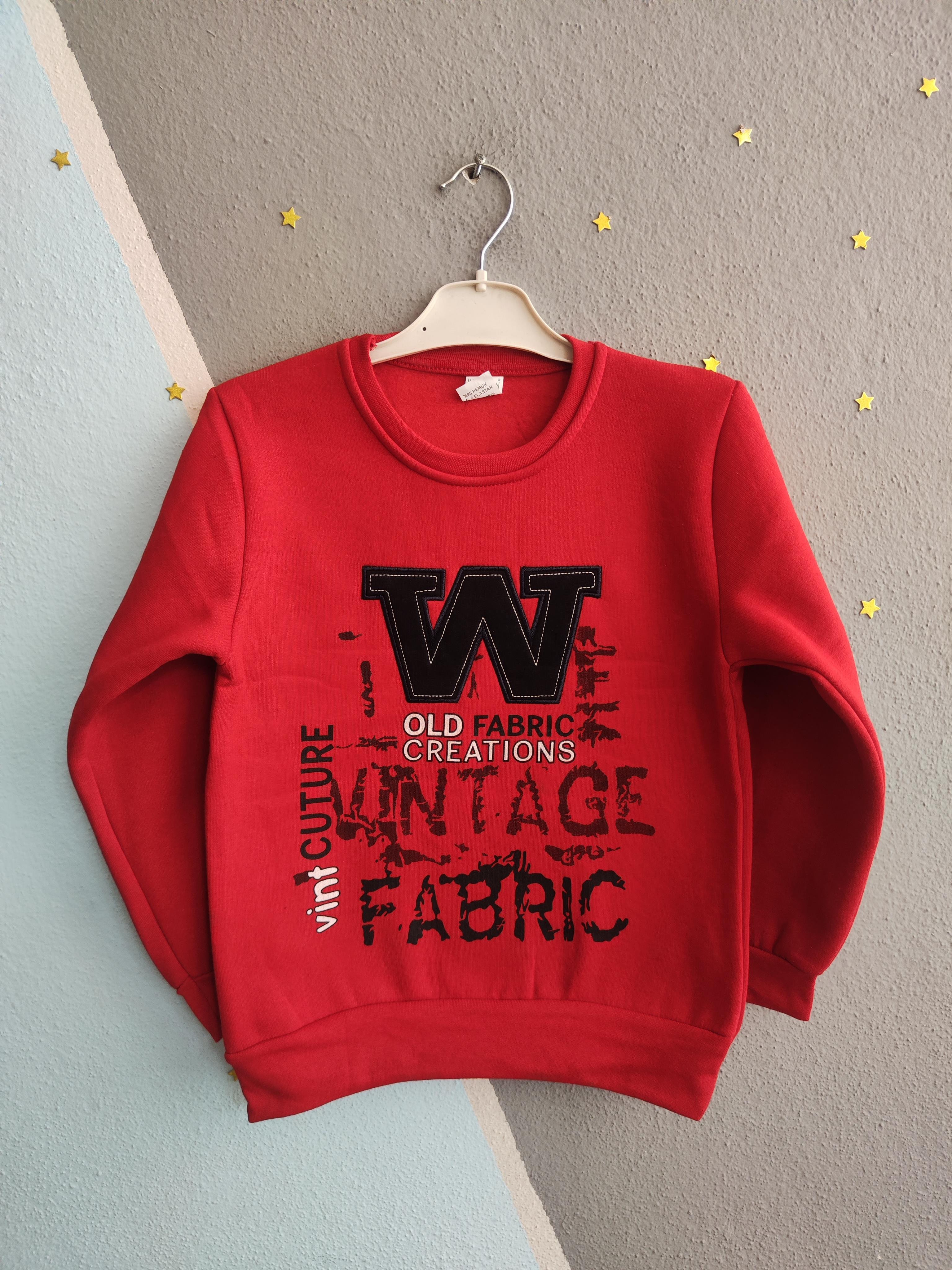 1255 - W Baskılı 3 İp Erkek Sweatshirt - Kırmızı