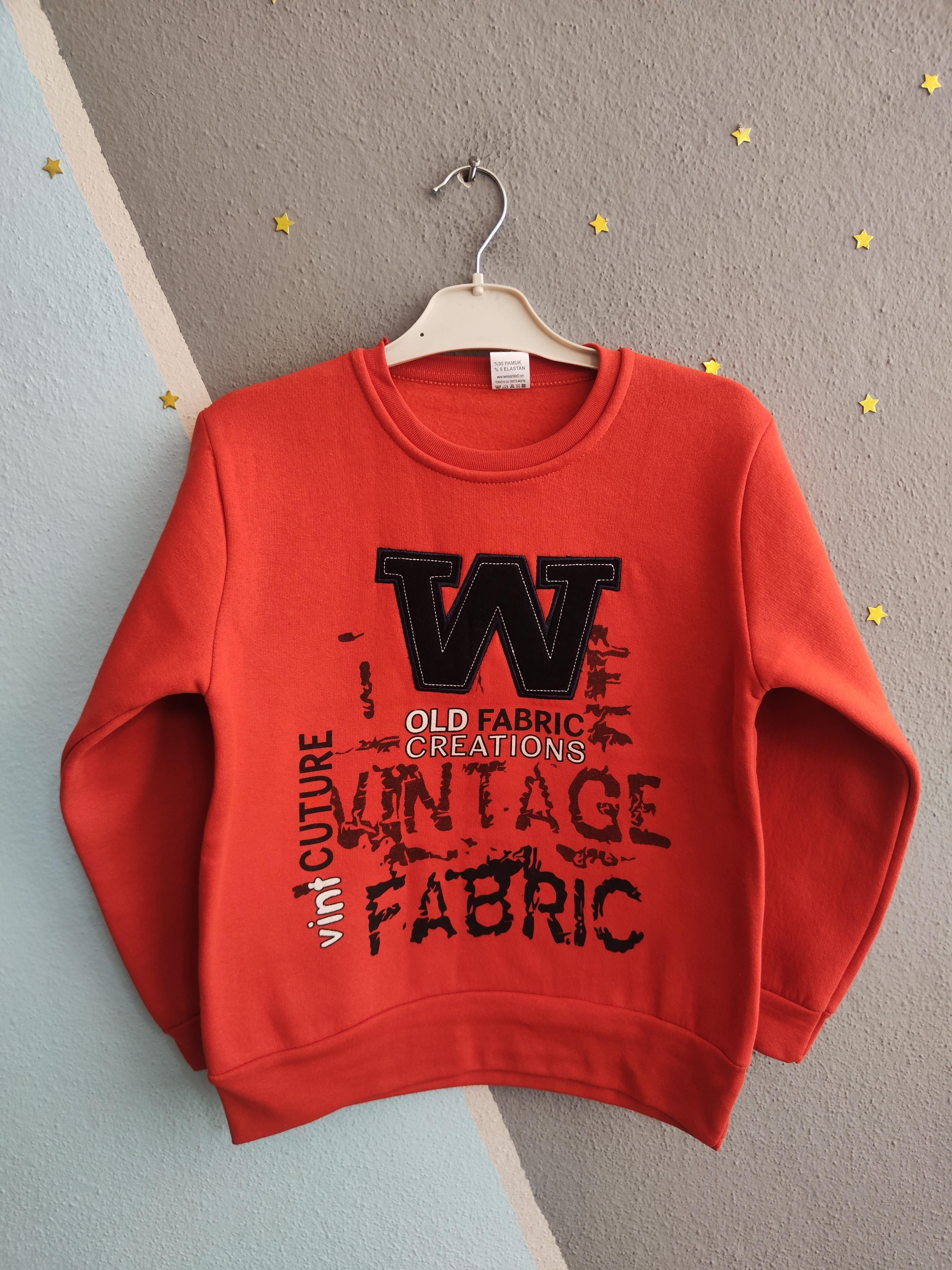1255 - W Baskılı 3 İp Erkek Sweatshirt - Turuncu