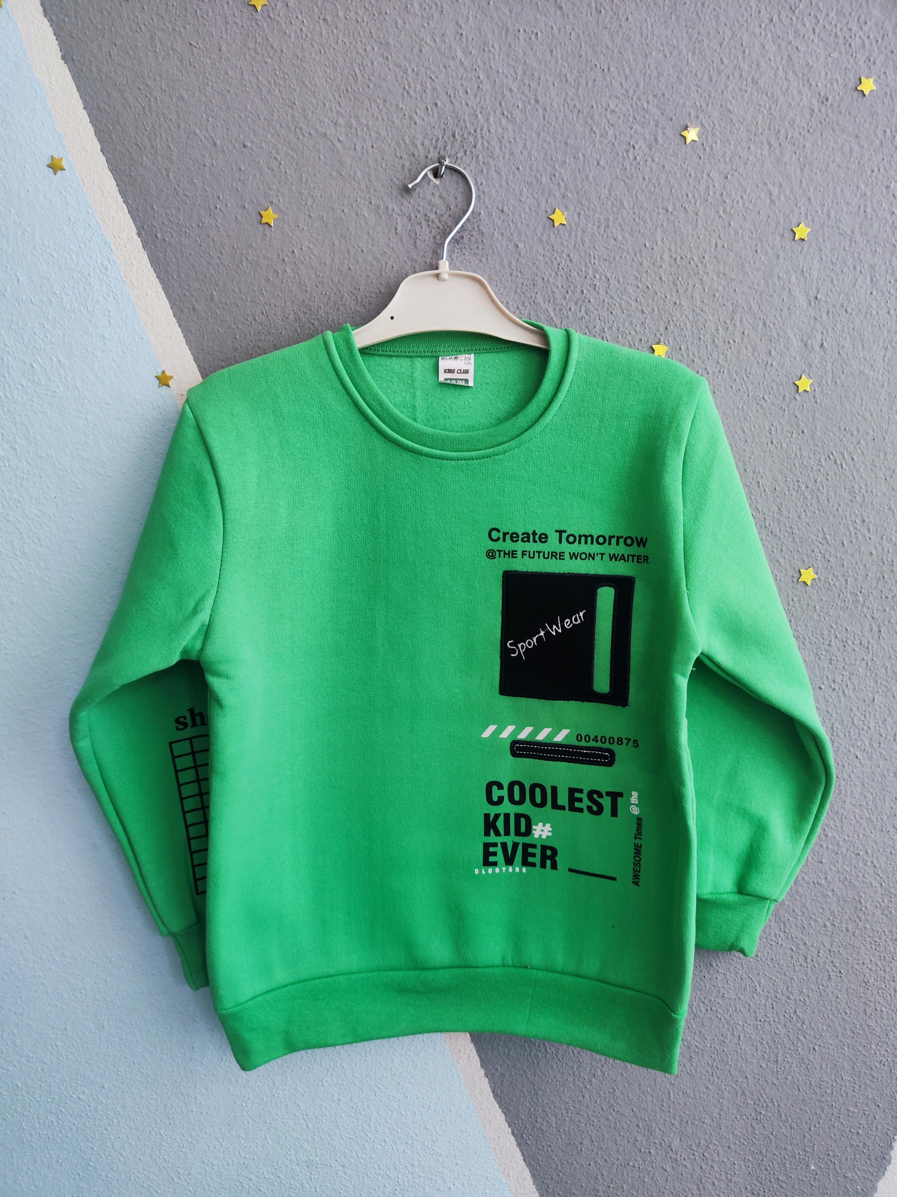 1288 - Create Tomorrow Baskılı 3 İp Erkek Sweatshirt - Yeşil