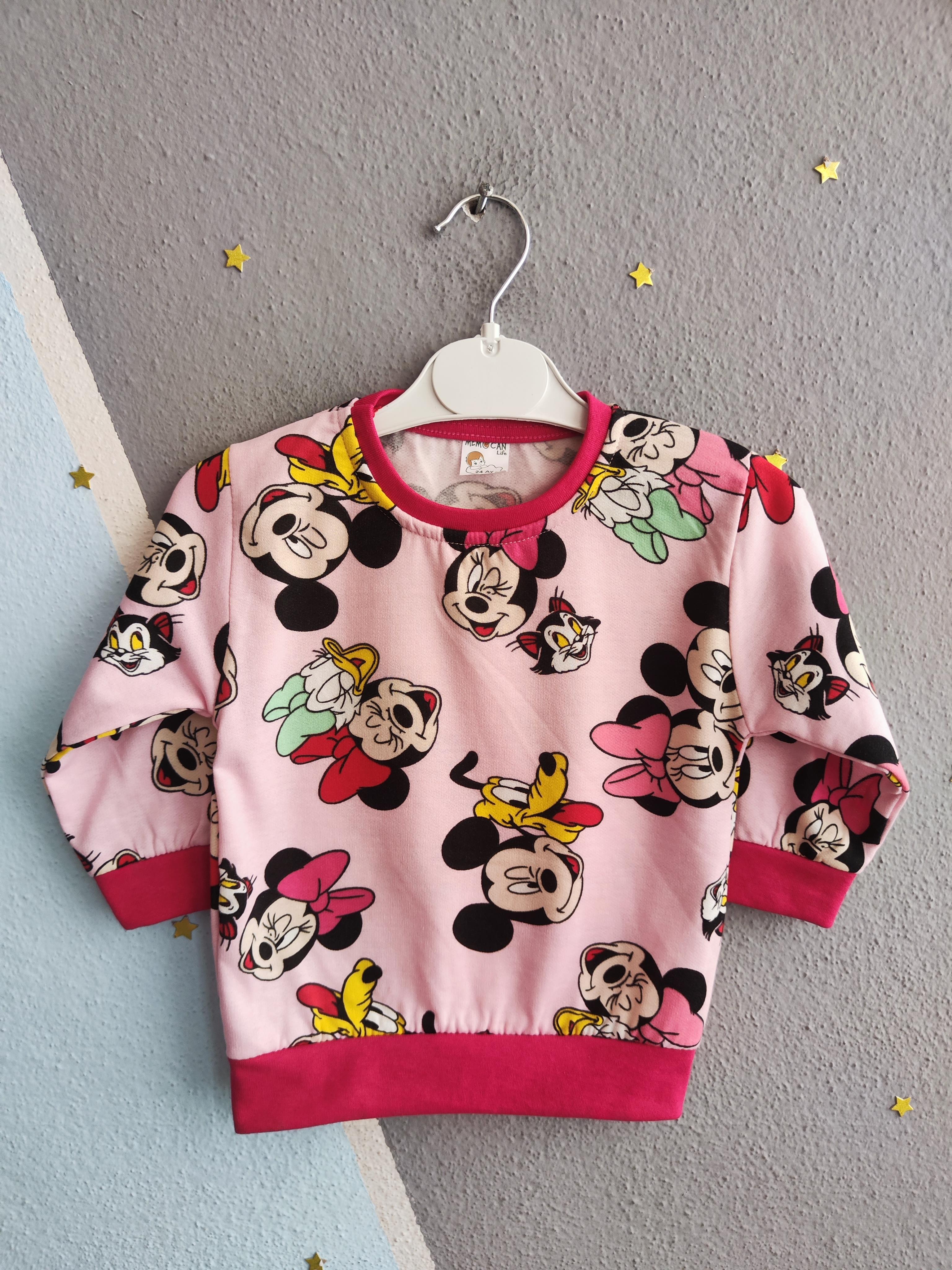 1312 - Minnie Karakter Baskılı Aylık Kız Takım - Pembe