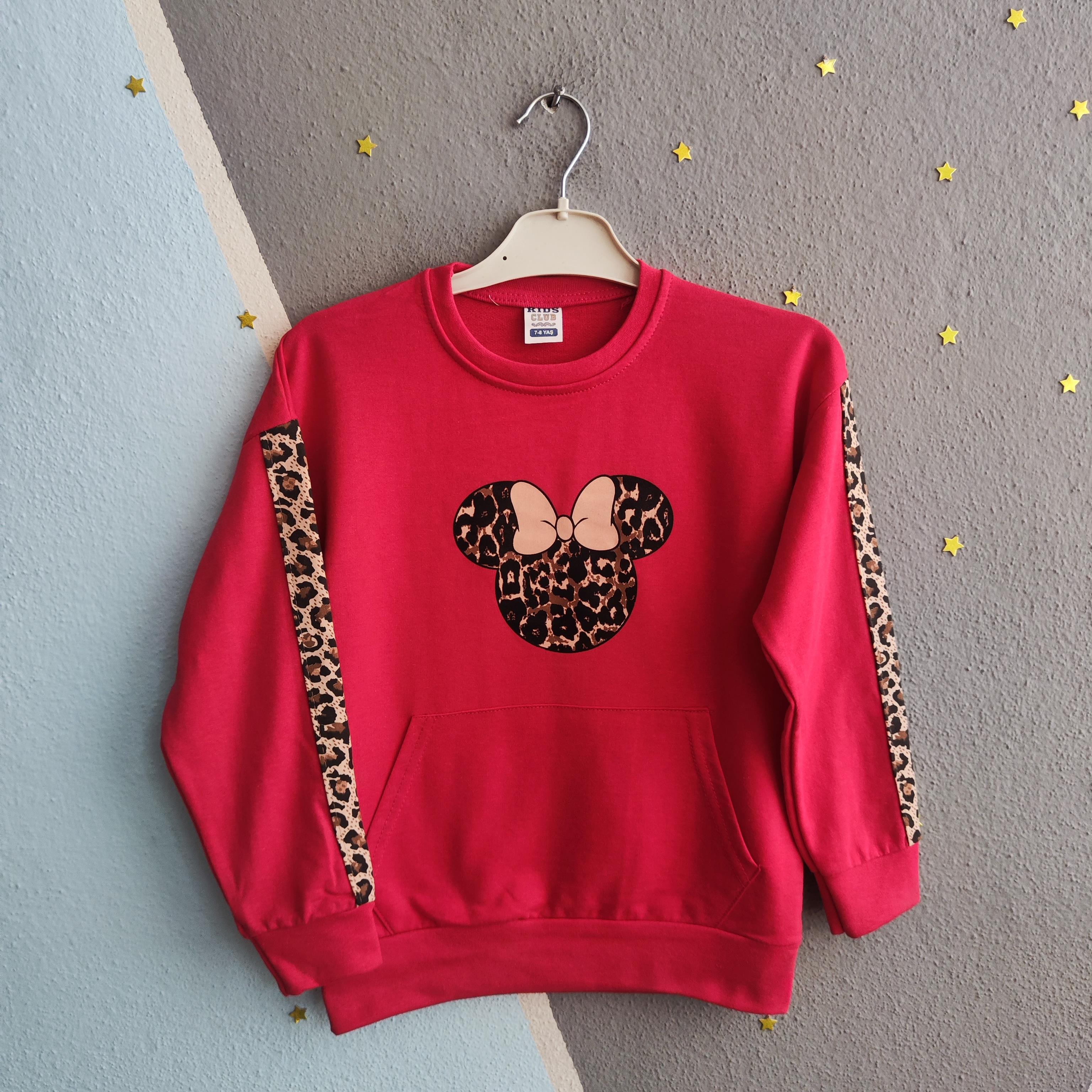 1393 -leopar desen minnie baskılı kız çocuk takımı -nar çiçeği