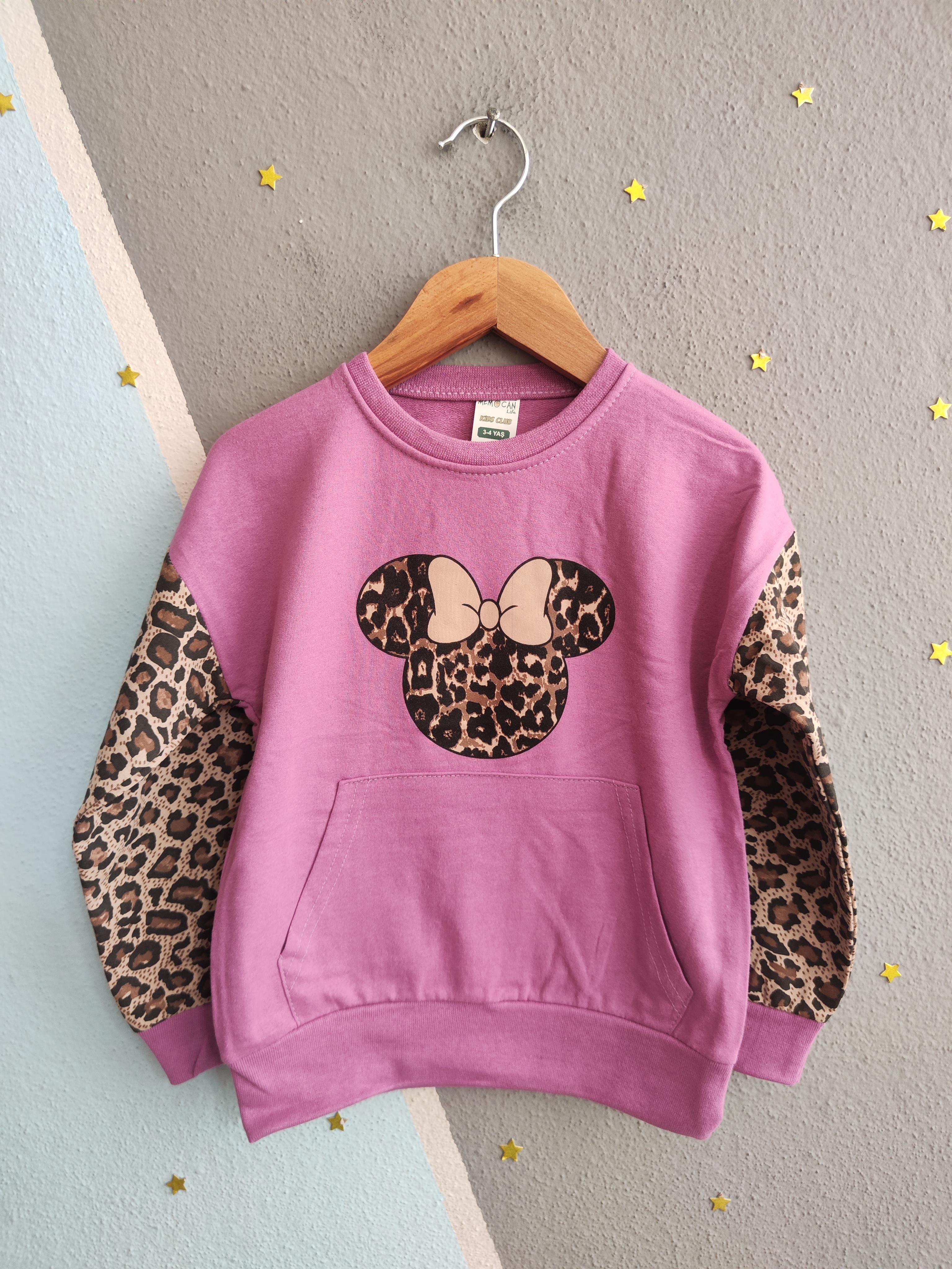 1393 -leopar desen minnie baskılı kız çocuk takımı - Lila