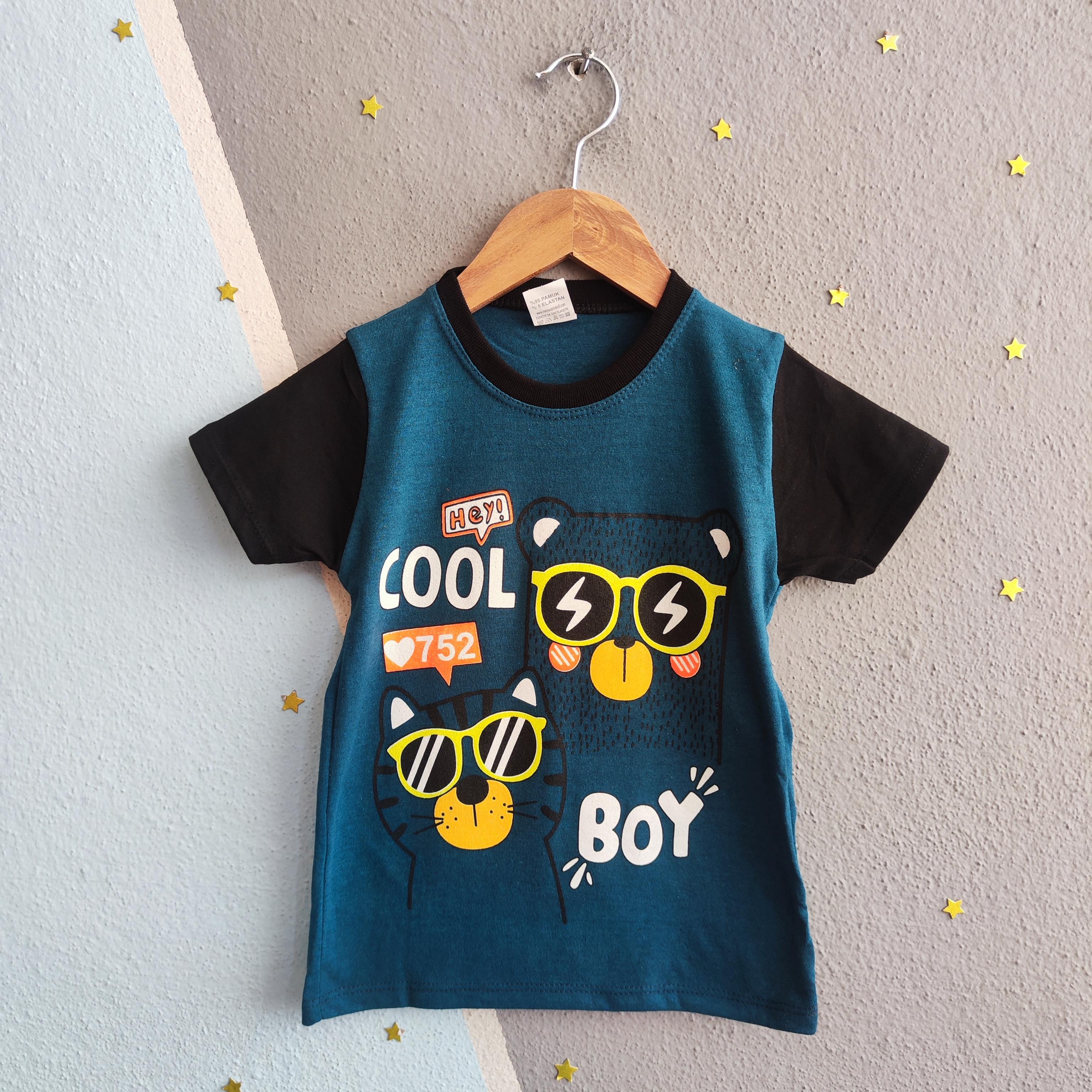 1458 - Cool Boy Baskılı Yazlık Erkek Takım - Petrol Mavisi