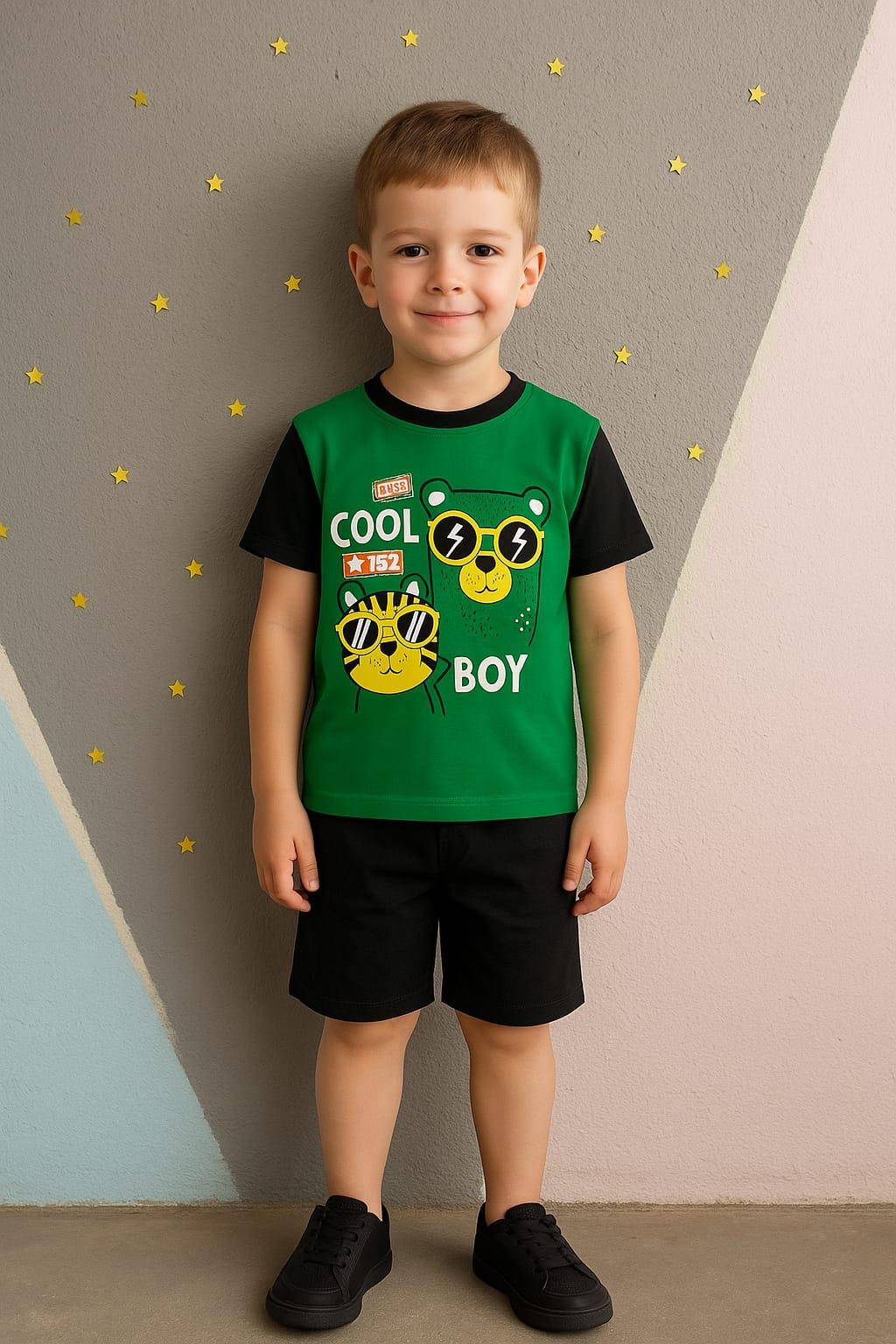 1458 - Cool Boy Baskılı Yazlık Erkek Takım - Yeşil